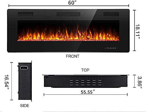 Antarctic Star 60 Inch Electric Fireplace In-Wall Recessed And Wall Mounted, Fireplace Heater And Linear Fireplace With Multicolor Flame, Timer, 750/1500W Control By Touch Panel & Remote #TOP5
