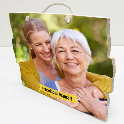 Cuadro de Madera con Foto Personalizada 45x34cm. Regalos Personalizados Originales para San Vanlentin, día del Padre, día de la Madre, Lienzo Personalizado con Imagen y Texto (45x33 cm.)