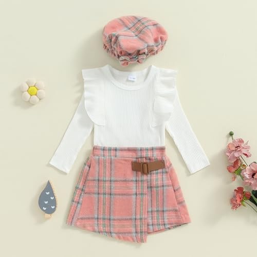 Madjtlqy Fall Baby Girl Clothes Set Ruffles Tops + Plaid Skirt + Hat Toddler Winter Outfit 12 18 24 Months 2T 3T 4T thumb #6