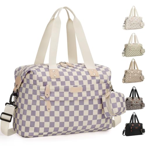 Image of Pritent Diaper Bag Tote - Diaper Baby Bags with Pacifier Case, Shoulder Straps, Stroller Clips, Waterproof Large Mommy Maternity Travel Baby Bag for Mom and Dad, Checkered purple, Medium