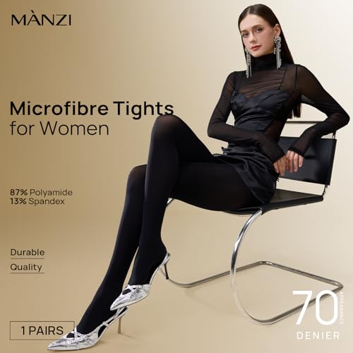 Image of MANZI Microfibre Tights for Women, Semi Opaque Solid Colored Footed Pantyhose 70 Denier