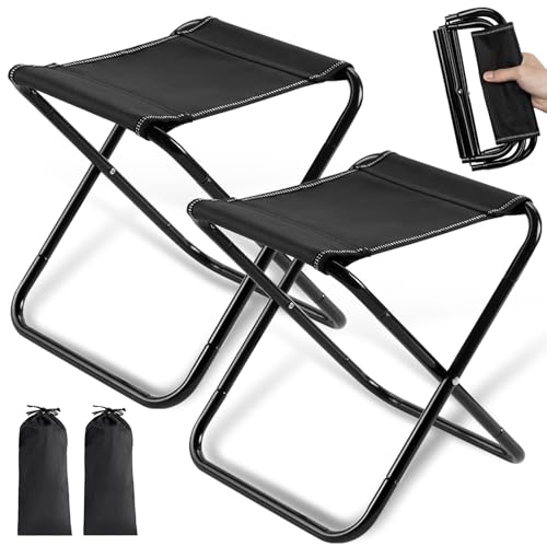 2 Pezzi Sgabello Pieghevole Portatile, Mini Sedia Pieghevole per Esterni, Leggero Sedie Pieghevoli con Borsa Portaoggetti, Sedile Piccolo Pieghevole per Campeggio, Pesca, Viaggi ed Escursionismo
