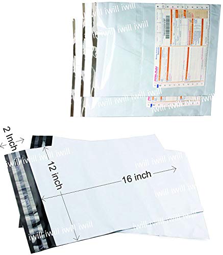 Image of 12x16 Inch Courier Poly Bags 100 Pcs (+2 Extra For Flap Fold) 60 Micron With Pod