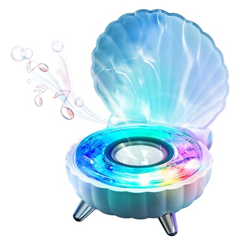 Bewinner Seashell Bluetooth Speaker for PC - Battery Powered Desktop Speakers with LED Night Light, Portable Wireless Stereo Sound for Bedroom/Office Decor - Blue