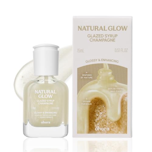 Image of ohora 2-in-1 Sheer Nail Polish & Strengthener - Champagne | Tinted Nail Concealer | Nail Hardener for Weak, Damaged Nails | Nail Care Polish with Glossy Finish | Glazed-Syrup Formula, 15 mL