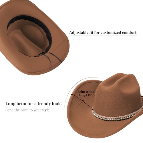 Image of Cowboy Hats for Women and Men with Wide Brim Felt Western Hats for Cowgirls and Cowboys