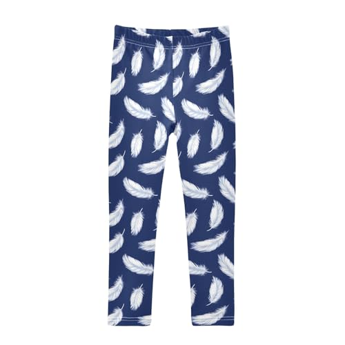 White Feather on Dark Background Girls Leggings Kids Yoga Pants Athletic Tights Pants 4-10 Years