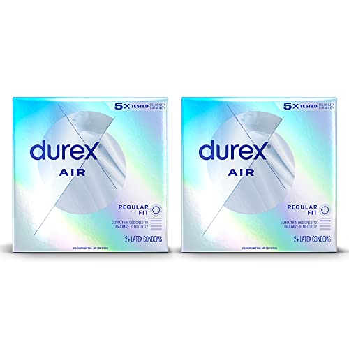 Durex Air Condoms, Extra Thin, Transparent Natural Rubber Latex Condoms for Men, FSA & HSA Eligible, 24 Count (Packaging May Vary) (Pack of 2)