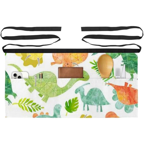 Lot de tabliers courts de chef multicolores imprimé dinosaure avec 3 poches