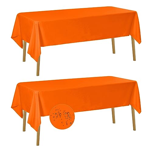 Fokitut 2 Pack Waterproof Rectangle Tablecloth, 60x102 Inch, Stain Resistant and Wrinkle Polyester Table Cloth, Fabric Table Cover for Kitchen Dining, Wedding, Party, Holiday Dinner-Orange by Fokitut - Used condition - US$18.89
