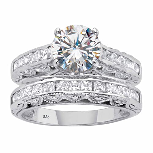 PalmBeach 18k Gold-Plated or Platinum-Plated Sterling Silver Two Tone Round Cut Cubic Zirconia 2 Piece Bridal Ring Set Size 10