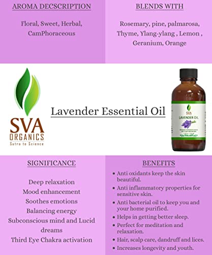Sva Organics 100% Natural Lavender Essential Oil – Therapeutic Grade Aromatic Oil, 4 Fl Oz With Dropper | Natural Aromatherapy Oils #TOP2