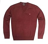 100% Pima-Baumwolle. Polo Ralph Lauren Herren-Pullover, klassische Passform, langärmelig, V-Ausschnitt, Pima-Baumwolle, Burgunderrot, Größe M, Burgunder, Mittel