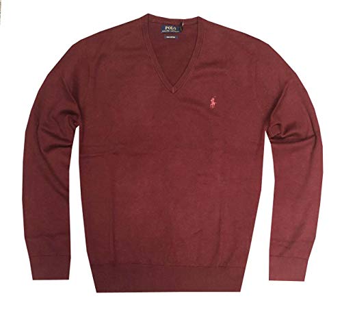 Polo Ralph Lauren Men's Classic Fit Long Sleeve V-Neck Pima Cotton Sweater, Burgundy, Medium