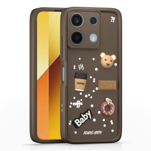 Image of Bintage Cute Fun Taddy Cartoon 3D Ball Bear Milk Donut Coffee Cup Silicon Case Full Body & Camera Protection Back Cover Compatible for MI Redmi Note 13 5G - Brown