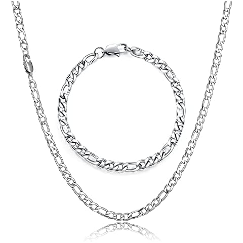 HSWYFCJY Silver Figaro Chain Necklace Set Cover