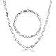 HSWYFCJY Figaro Kette Halskette Armband für Damen Herren Silber Edelstahl Kette 18/20/22/24 Zoll Kette Halskette Armband Set für Männer (18 Zoll+Armband)…