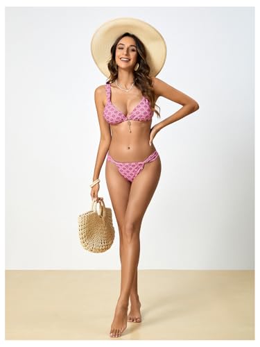 MakeMeChic Women's Floral Print 2 Piece Bikini Sets Tie Back Triangle Thong Bathing Suit Swimsuit3