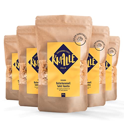 Popkornditorei Knalle GmbH Popkorn mit Butterkaramell Geschmack und Tahiti-Vanille - süß und knusprig - Kino Snacks » Popcorn besser als im Kino « Karamell Süßigkeit 5x 100 g Cover