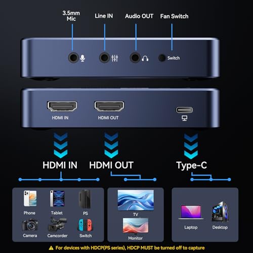 ANYOYO 4K60 Video Grabber, HDR & VRR Capture and Passthrough, casi cero latencia HDMI Video Capture Card para streaming y juegos, Nintendo Switch, PS5/4, Xbox, cámara, Windows/Mac - imagen 5
