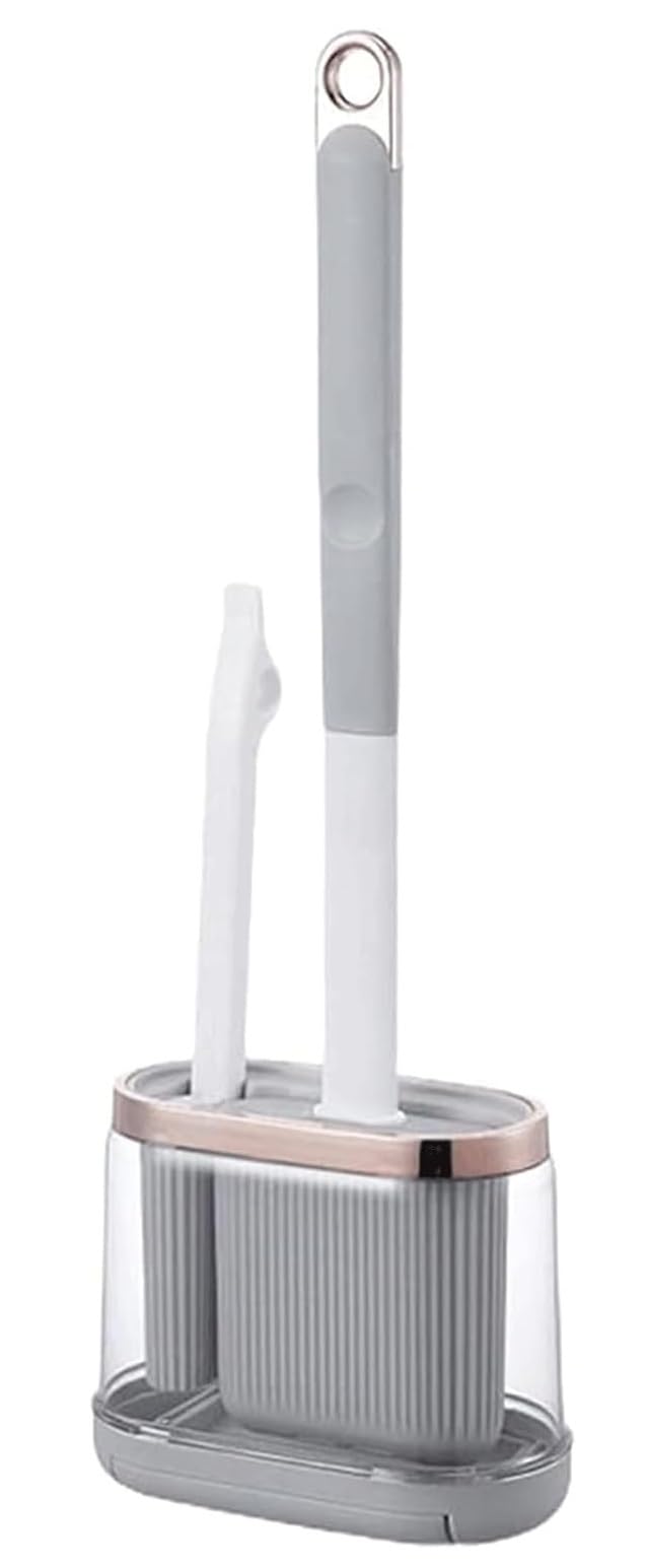 Set Compatto per scopino per WC con Supporto - Scopino per WC Grigio Scuro per Bagno -, Elegante detergente per Ciotola e Accessori per riporre Gli Oggetti