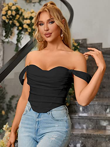 Parthea Off Shoulder Corset Top Push Up Boned Ruched Cute Bustier Party Blouse For Women Fashion Night Out #TOP1