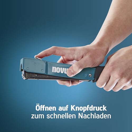 NOVUS TOOLS Hammertacker J-033 Set mit 5000 Klammern │ Robuster Schlagtacker aus Vollmetall mit Soft-Griff und Schnellladesystem │ Für Flachdrahtklammern Typ 11 von 6-10 mm