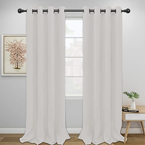 Image of Easy-Going Blackout Curtains for Bedroom, Solid Thermal Insulated Grommet and Noise Reduction Window Drapes, Room Darkening Curtains for Living Room, 2 Panels (52x96 in, Light Linen)