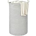Haundry Thickened Tall Laundry Basket with Handle, Large Collapsible Round Laundry Hamper Bin Laundry Bag for Clothes Storage (Grey Stripe)