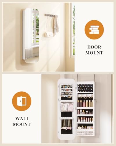 LVSOMT Over The Door Jewelry Organizer with Mirror, 42.5", Lockable, White — view 7