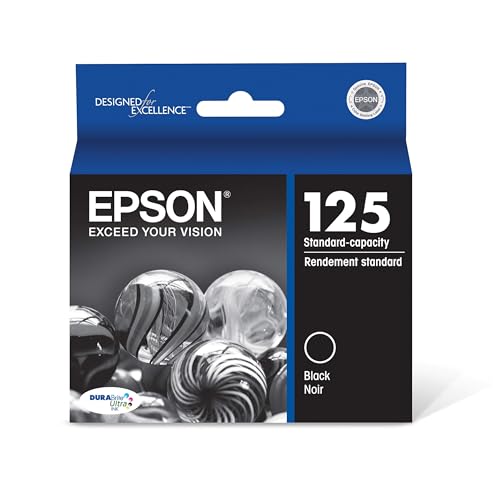Epson 125 DURABrite Ultra Ink Standard Capacity Black Cartridge (T125120-S) Works with Stylus NX-125, 127, 130, 230, 420, 530, 625, Workforce WF-320, 323, 325, 520