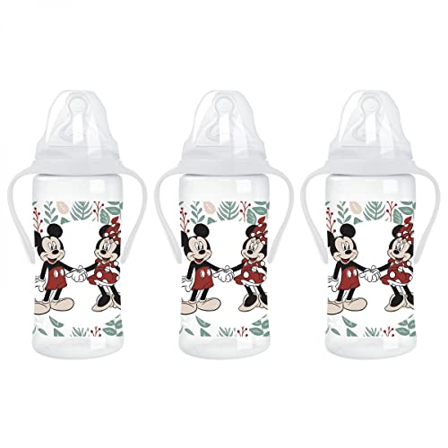 TIGEX Lot de 3 biberons Autonomie+ col large poignées 360ml +6M lait infantile et liquide épais Mickey et Minnie