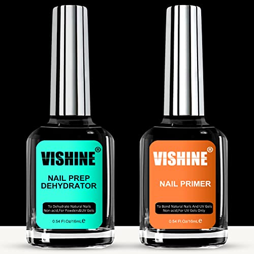 Vishine 16ml Primer Ongle Vernis Semi Permanent et Nail Déshydrateur Set pour Gel Acrylique Polygel Gel UV Vernis à Ongles Nail Prep Manucure,Protéger Ongles Naturels Air Dry 2 pcs