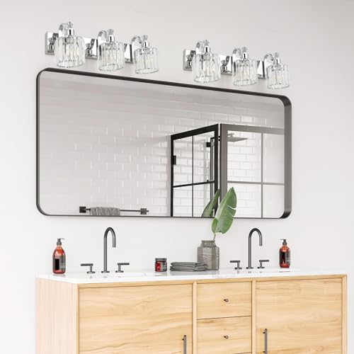 Image of GAOMON LED Modern Crystal Bathroom Vanity Lights Over Mirror, Chrome Bathroom Light Fixtures Wall Light (3-Light)