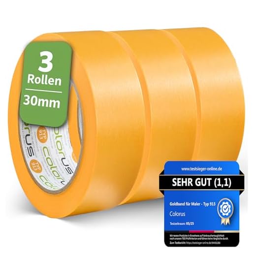 3 x Colorus Profi Soft Tape 30 mm x 50m | Professionelles Abkleben, Abdecken | Abklebeband Innen, Außen | Fineline Goldband zum Lackieren | Klebeband für Wandfarbe | UV beständig