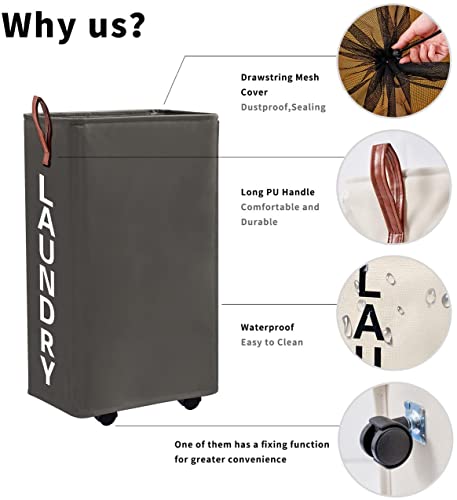 Homlikelan 70L Large Slim Laundry Hamper On Wheels,10" Wide Tall Collapsible Narrow Rolling Laundry Basket,Large Clothes Hamper Gray #TOP4