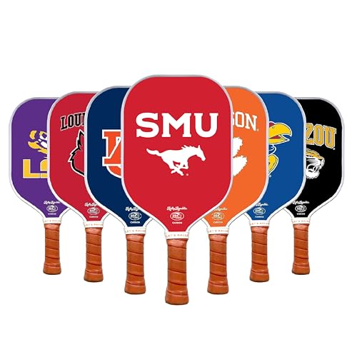 Rally Republic Officially Licensed Collegiate Pickleball Paddle - USA Pickleball Association Approved Racket - Lightweight Honeycomb Core, Fiberglass Exterior, Premium Leather Grip for Comfort