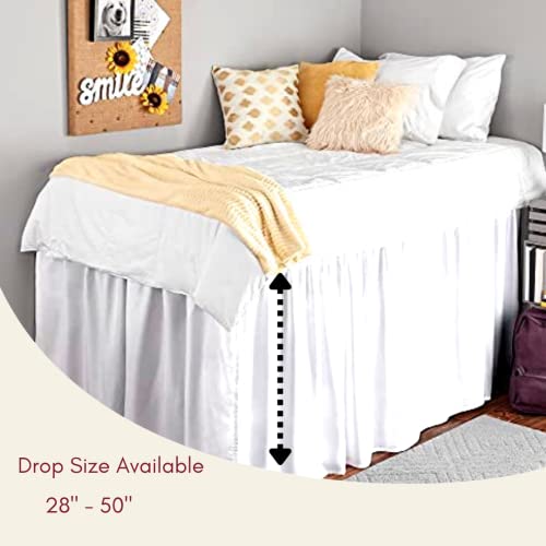 Dorm Room Bed Skirt For Twin Xl Dorm Bed,Extended Dorm Bed Skirt-Long Bed Skirt Dorm-Extra Long Dorm Room Bed Skirt-College Hostel Dorm Bed Skirt,Polycotton-White Solid -Twin-Xl /32" Drop #TOP5