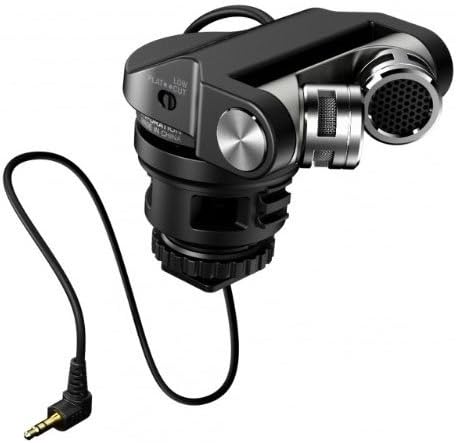 Tascam TM-2X microphone showing the 3.5mm audio jack and hot shoe mount