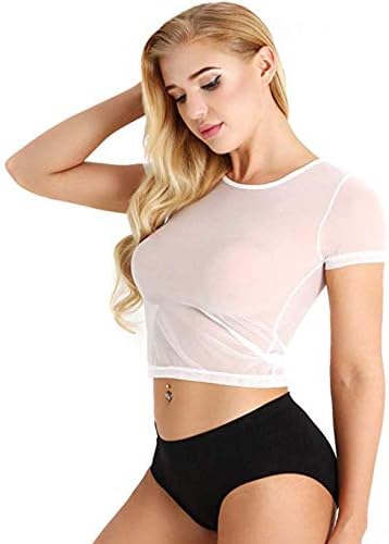 Ypser Women's Fishnet Mesh Crop Tops Long Sleeve Sheer Net T-Shirt Tee - Image 3