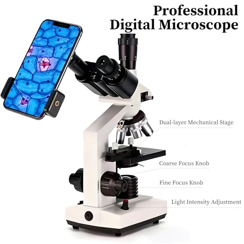 Image of 40X-5000X Trinocular Compound Microscope for Adults, Digital Lab Grade Biological USB Microscope with Dual Mechanical Stage, Slides, WF10X WF25X Eyepieces, Abbe Condenser, PC & Phone Link