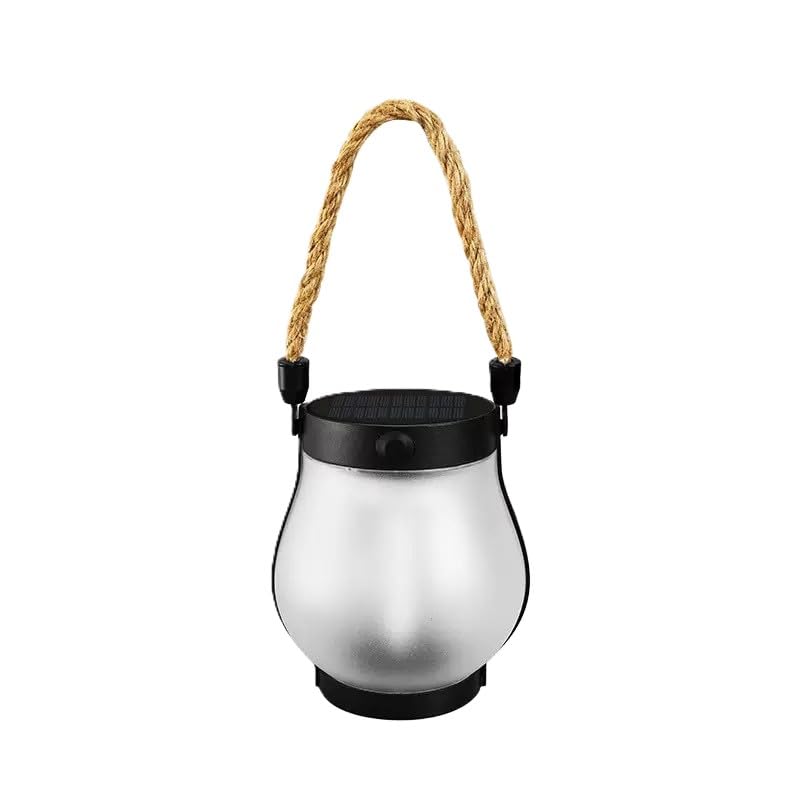 Lámpara solar de cuerda de cáñamo, lámpara colgante para acampar al aire libre, luz decorativa recargable para patio (4)