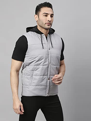 Image of Dennis Lingo Color Block Polyester Regular Fit Full Sleeves Men's Hooded Puffer Jacket with 2 Pockets - Lightweight Casual Winterwear for Men