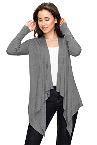 Image of Lock and Love Women's Draped Front Open Asymmetrical Cardigan - Casual Long Sleeve Lightweight Duster