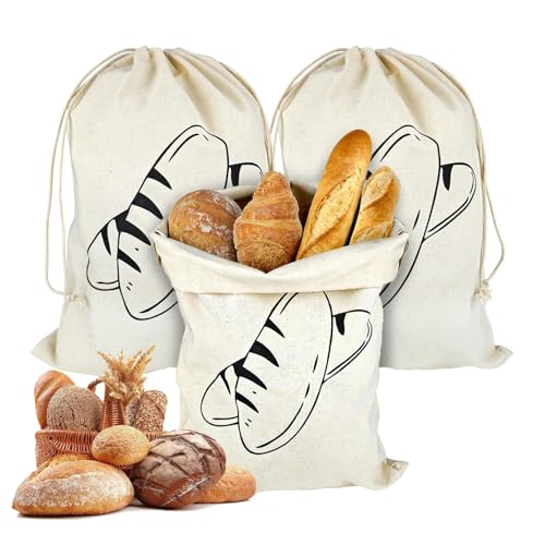 YUUTIAL 3 Pack Linen Bread Bags, 40x30cm Reusable Eco Drawst