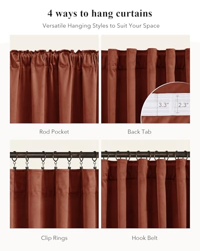 Image of Rust Red Velvet Curtains for Christmas Decor, W52 x L90, 2 Panels | Back Tab 300GSM Soft Velvet, Room Darkening, Privacy Vintage Drapes, Thermal Insulated, Window Panels for Living Dining Room