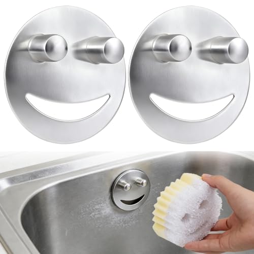 Sponge Holder 2pcs Stainless Steel Smiley Face Sponge Holder for Kitchen Sink Sink Sponge Holder Compatible with Scrub Daddy