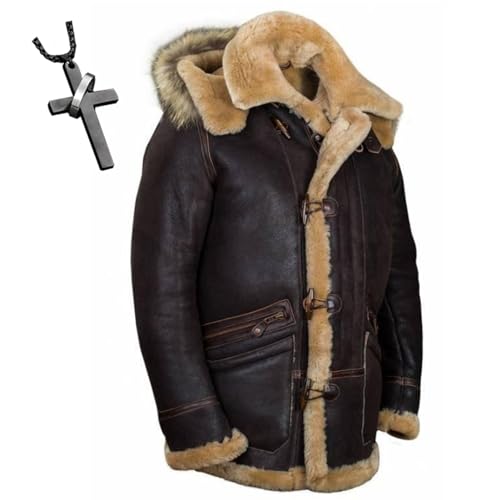 Men's Lamb Wool Coat Faux Leather Fleece Lined Jackets Heavyweight Suede Warm Winter Biker Coat Extra warm hood2