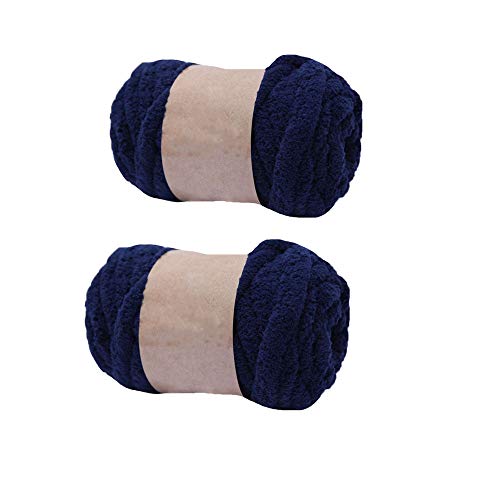 Clisil Super Chunky Knit Chenille Yarn 2-Pack Navy Blue Hand Knitting Yarn Arm Knit Baby Blanket Yarn Vegan Jumbo Chenille Yarn DIY Pillow Throw Hat 250g Per Skein