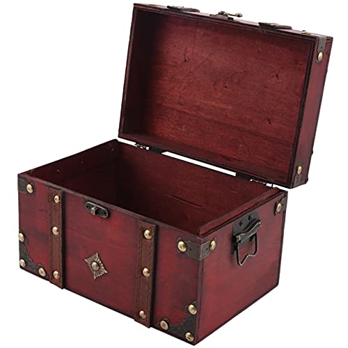 Quystetes Cofre del Retro Caja de Almacenamiento de Madera Vintage Organizador de JoyeríA de Estilo Antiguo para Caja de JoyeríA Caja de Baratijas Grande